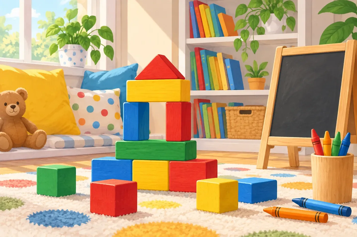 Decorative illustrated scene for the Alphabet A–Z coloring theme