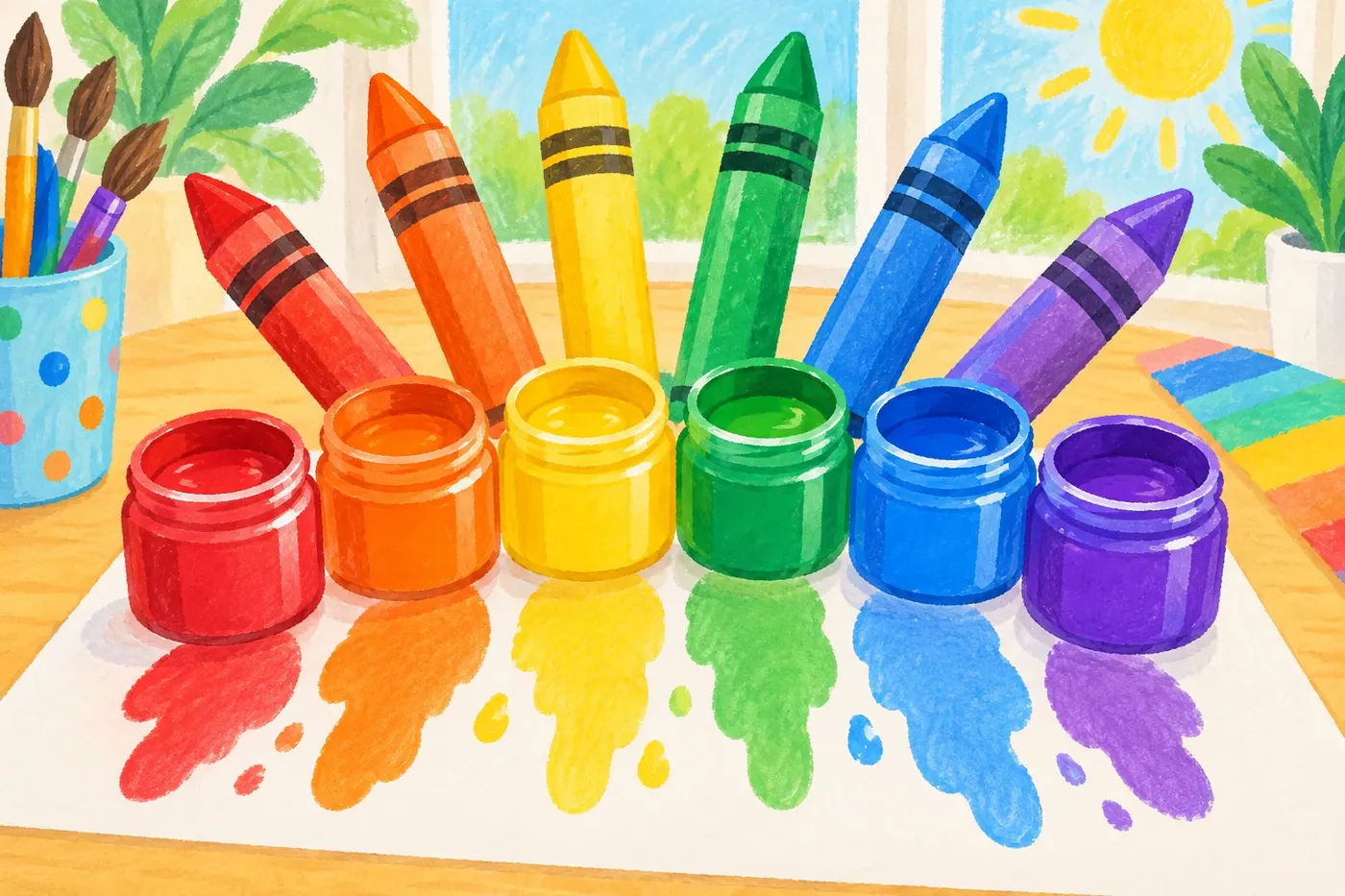 Decorative illustrated scene for the Colors coloring theme