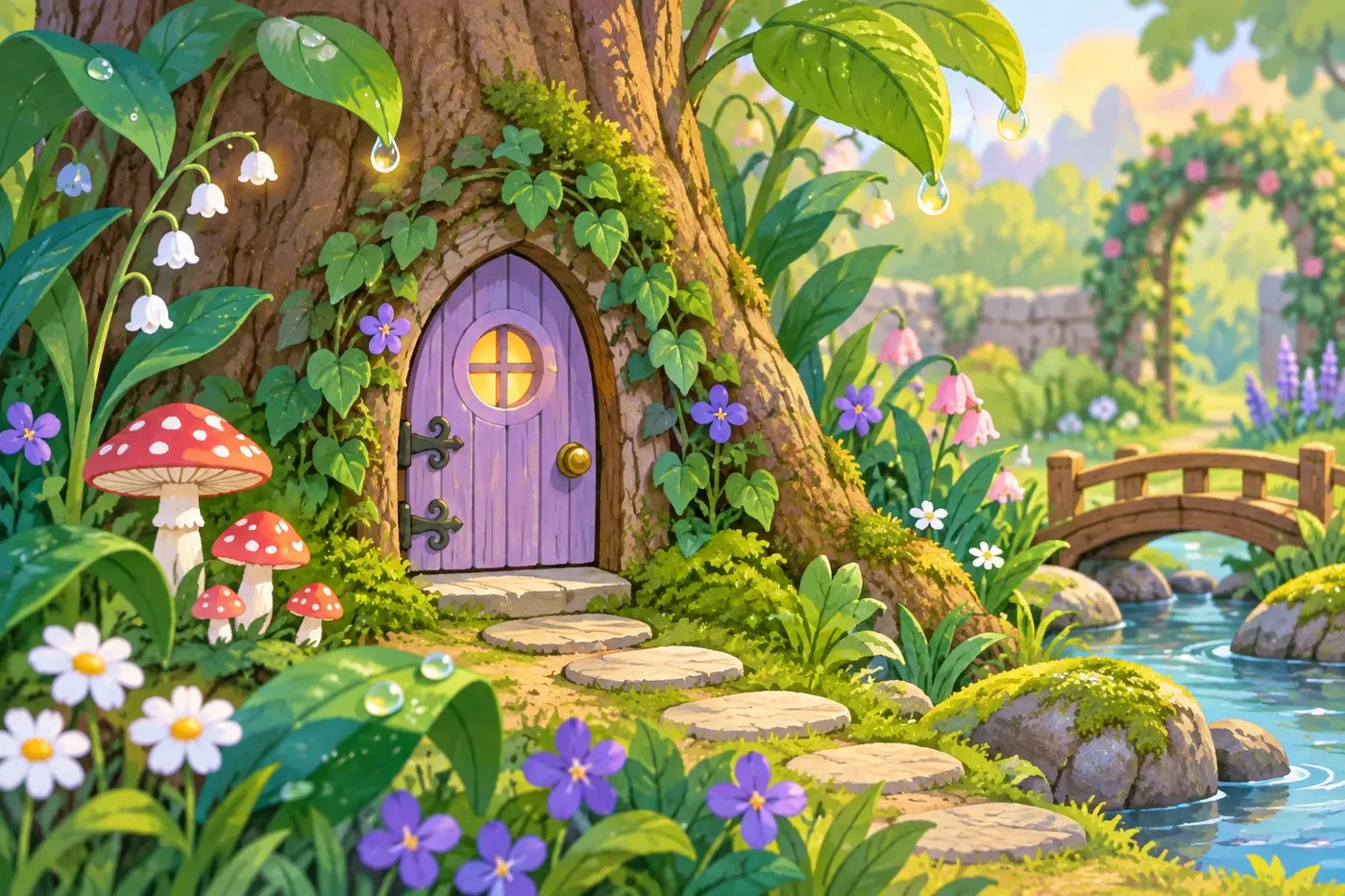 Decorative illustrated scene for the Fairies coloring theme