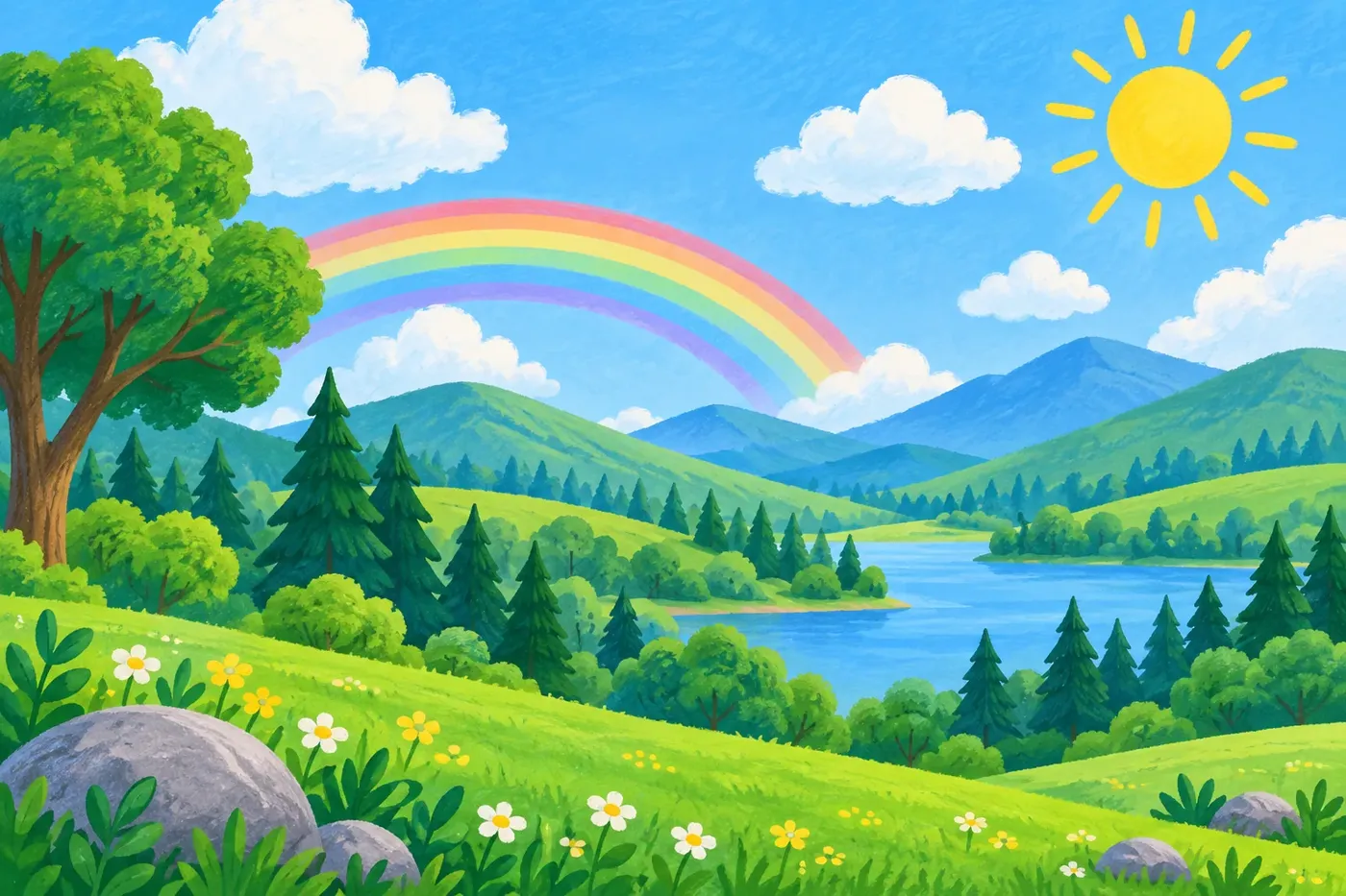 Decorative illustrated scene for the Nature & Seasons coloring theme