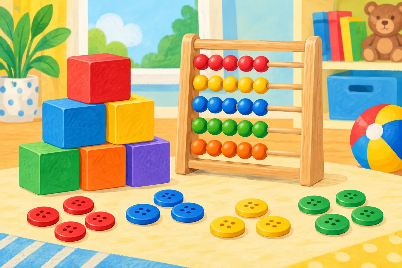 Decorative illustrated scene for the Numbers 0–20 coloring theme