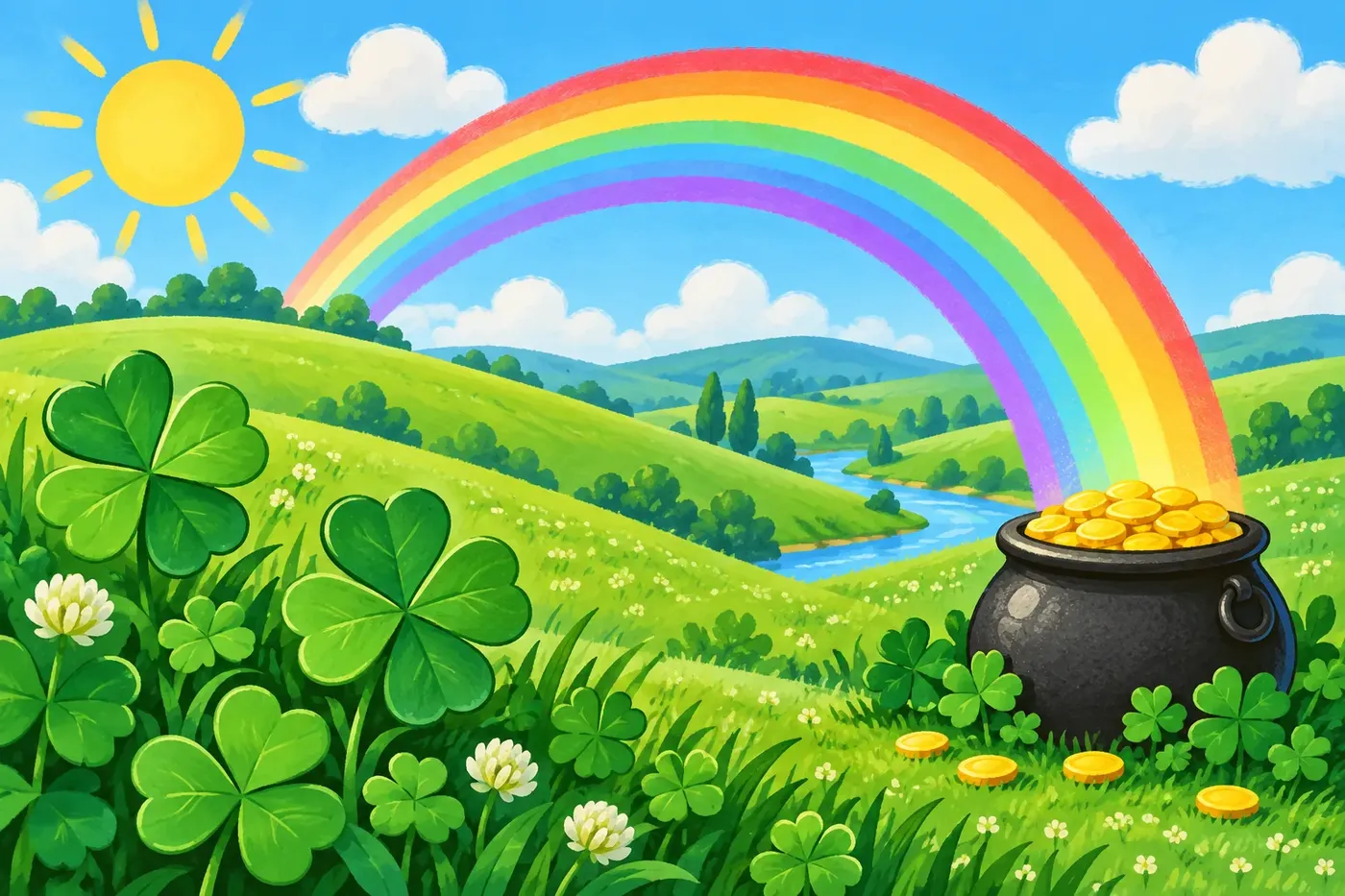 Decorative illustrated scene for the St. Patrick's Day coloring theme